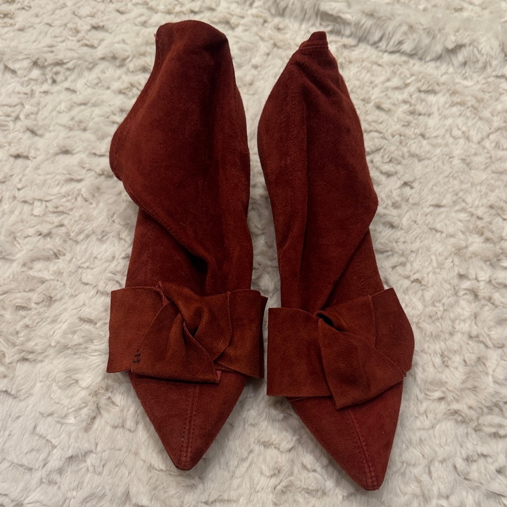 Zara Deep rust Red Suede Heeled Boots